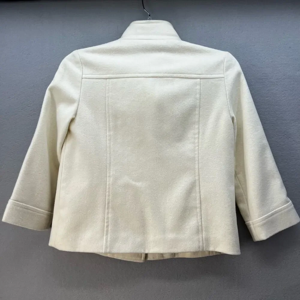 Banana Republic Pea Coat Women's Size S White 48% Wool Classic Elegant Preppy - Picture 3 of 11